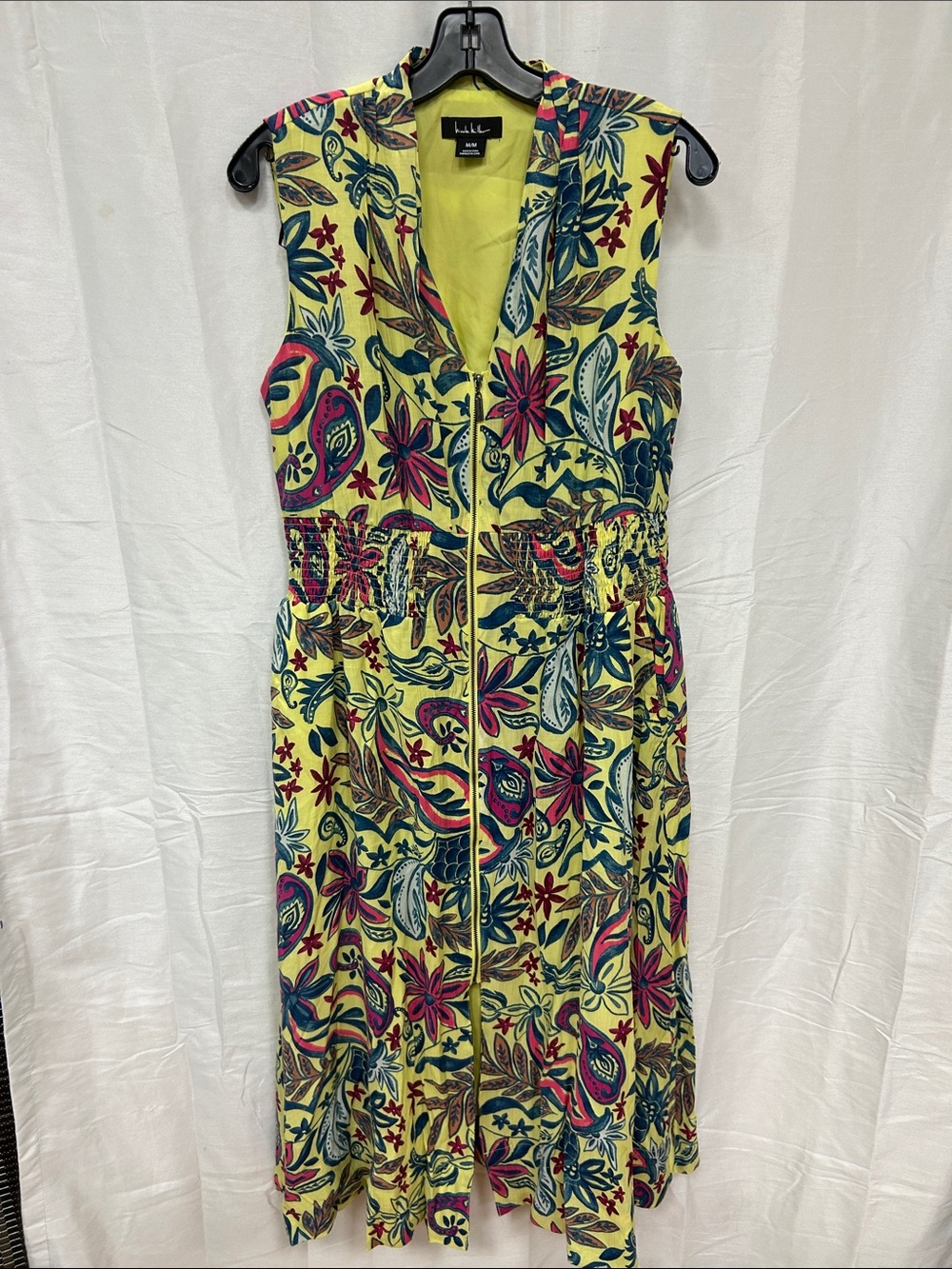 Nicole Miller Yellow Sleeveless Floral Zip Dress with Pink & Blue Accents